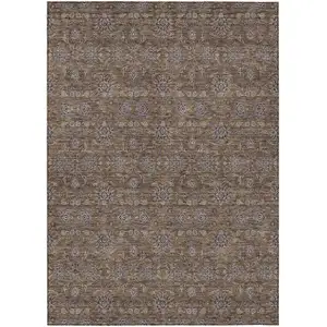 Photo of Chocolate And Gray Floral Washable Indoor Outdoor Area Rug