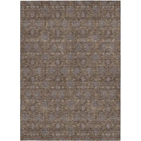 Chocolate And Gray Floral Washable Indoor Outdoor Area Rug Photo 4