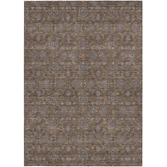 Chocolate And Gray Floral Washable Indoor Outdoor Area Rug Photo 4