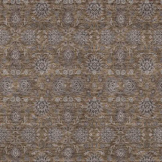 Chocolate And Gray Floral Washable Indoor Outdoor Area Rug Photo 4