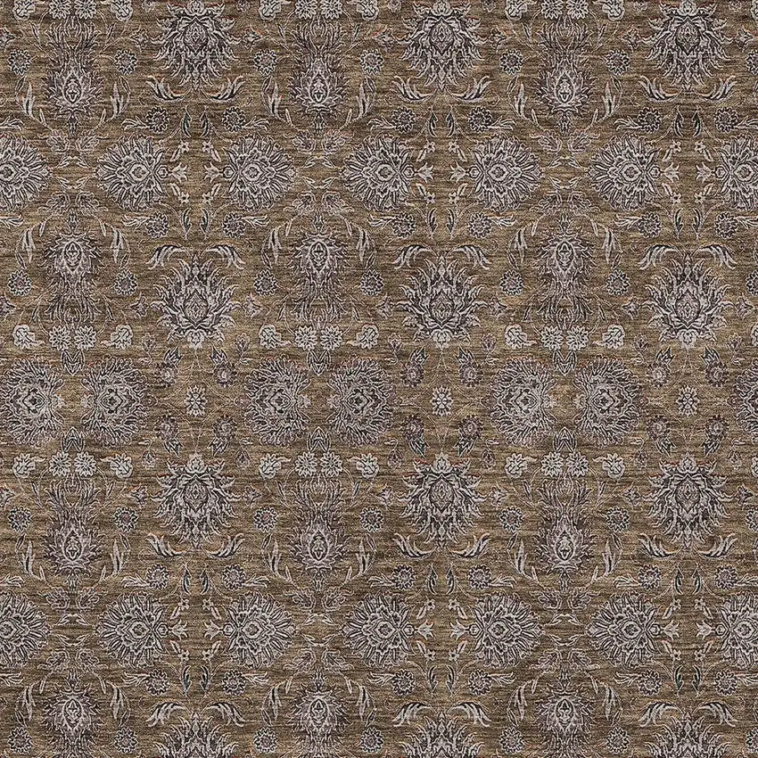 Chocolate And Gray Floral Washable Indoor Outdoor Area Rug Photo 4