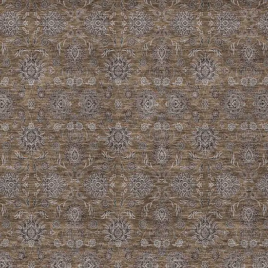 Chocolate And Gray Floral Washable Indoor Outdoor Area Rug Photo 4