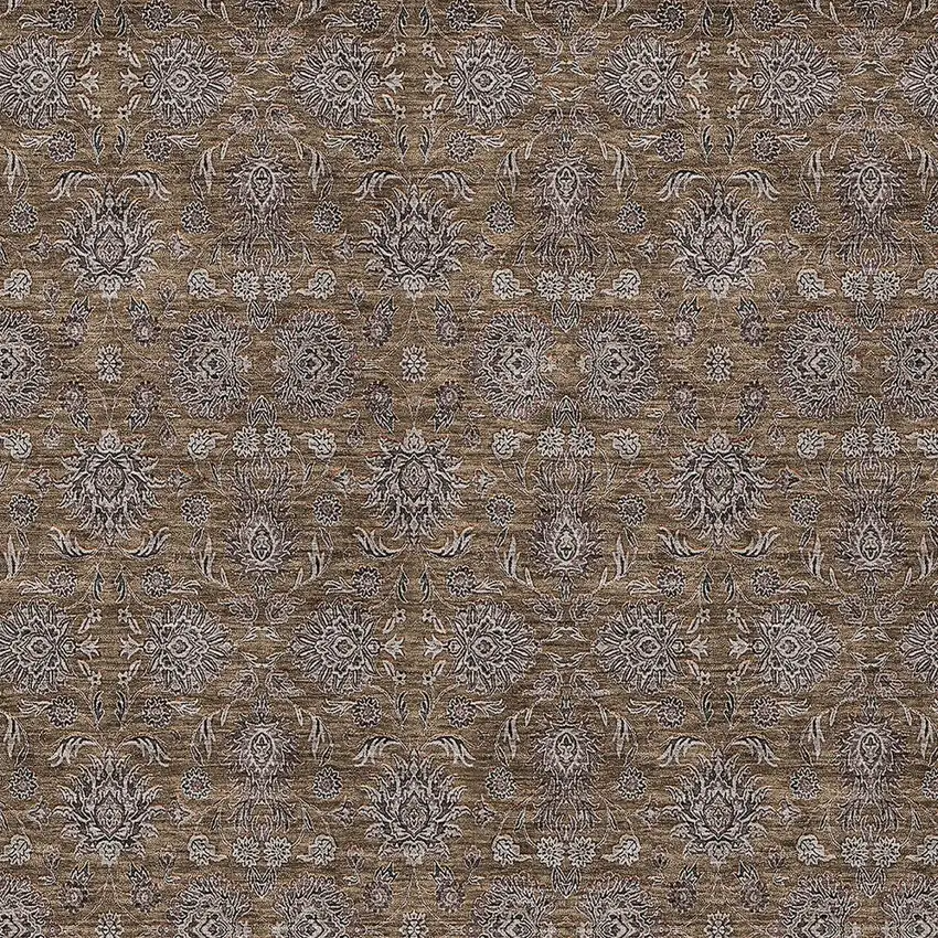 Chocolate And Gray Floral Washable Indoor Outdoor Area Rug Photo 4