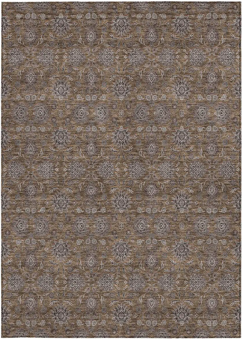 Chocolate And Gray Floral Washable Indoor Outdoor Area Rug Photo 5
