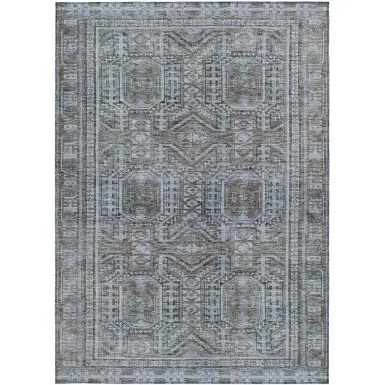 Chocolate And Gray Geometric Washable Indoor Outdoor Area Rug Photo 4
