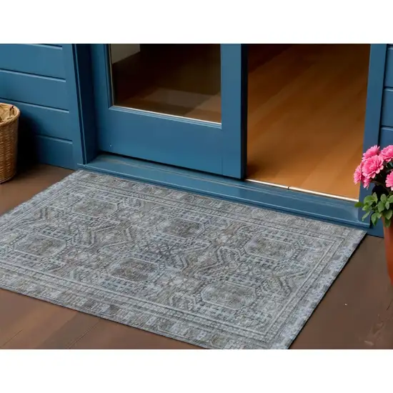 Chocolate And Gray Geometric Washable Indoor Outdoor Area Rug Photo 2