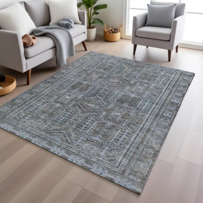 Chocolate And Gray Geometric Washable Indoor Outdoor Area Rug Photo 6