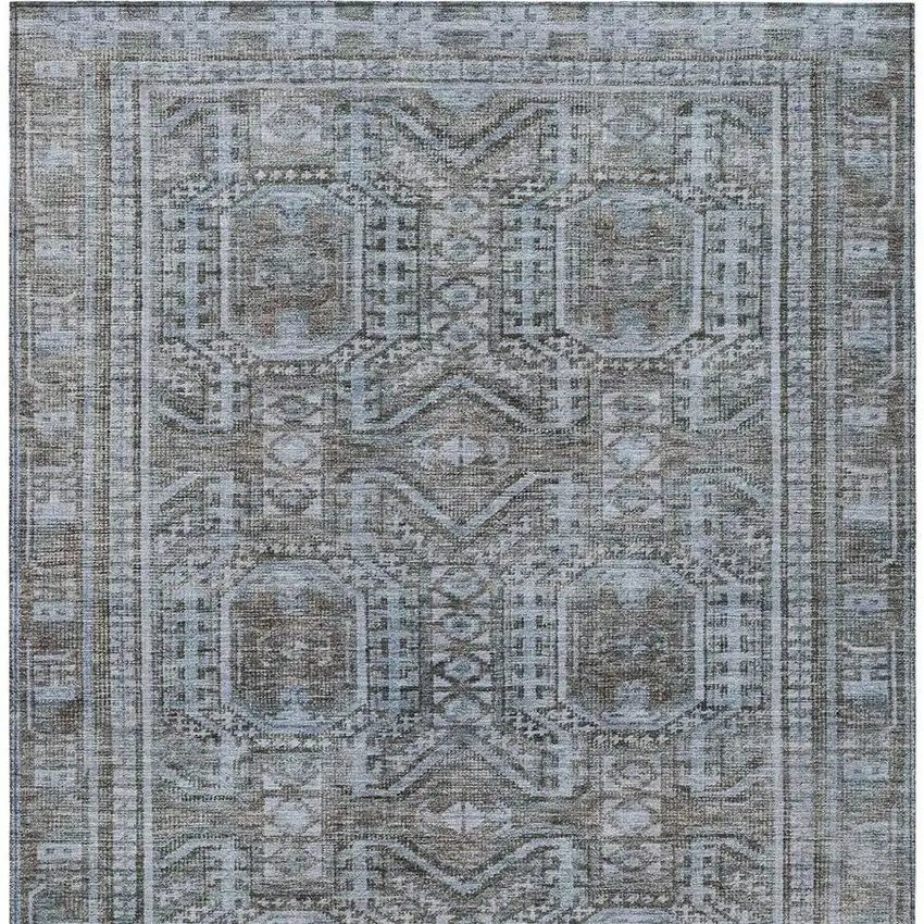 Chocolate And Gray Geometric Washable Indoor Outdoor Area Rug Photo 3