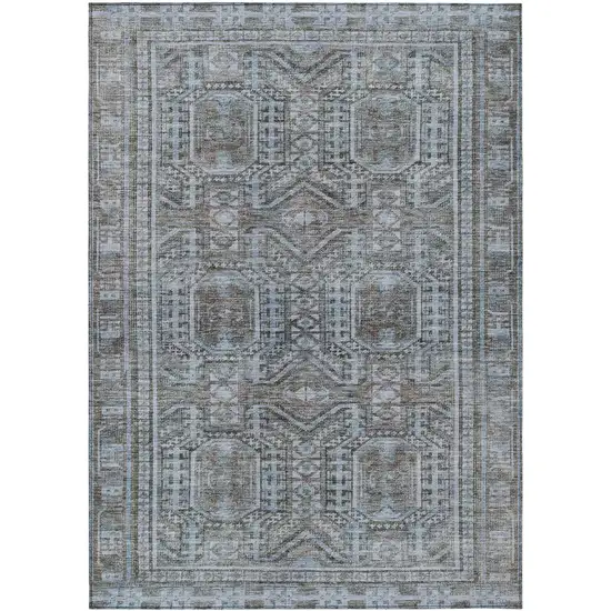 Chocolate And Gray Geometric Washable Indoor Outdoor Area Rug Photo 1