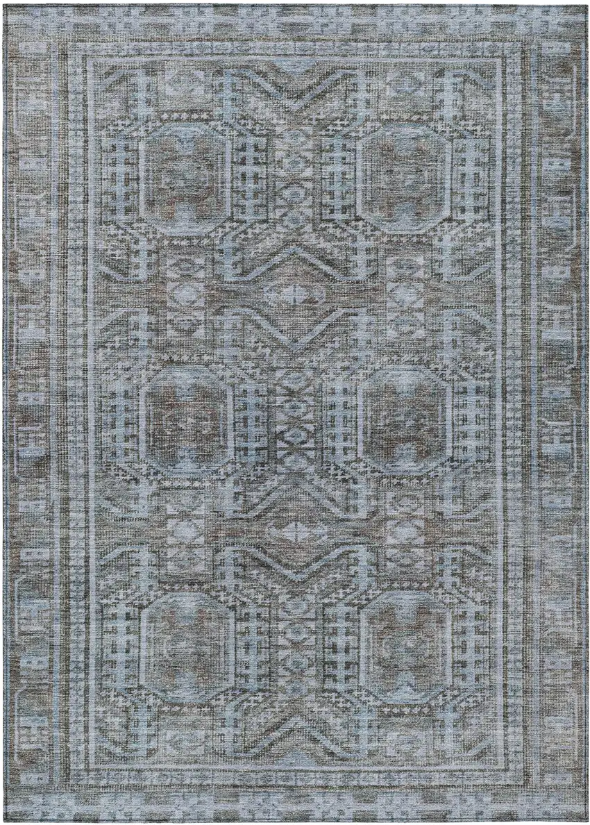 Chocolate And Gray Geometric Washable Indoor Outdoor Area Rug Photo 1
