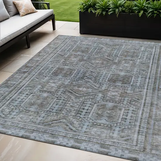 Chocolate And Gray Geometric Washable Indoor Outdoor Area Rug Photo 2