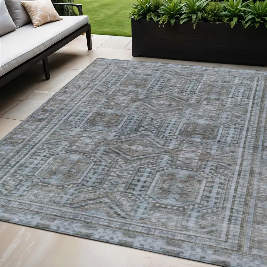 Chocolate And Gray Geometric Washable Indoor Outdoor Area Rug Photo 2