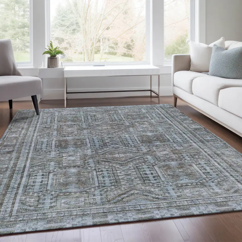 Chocolate And Gray Geometric Washable Indoor Outdoor Area Rug Photo 7