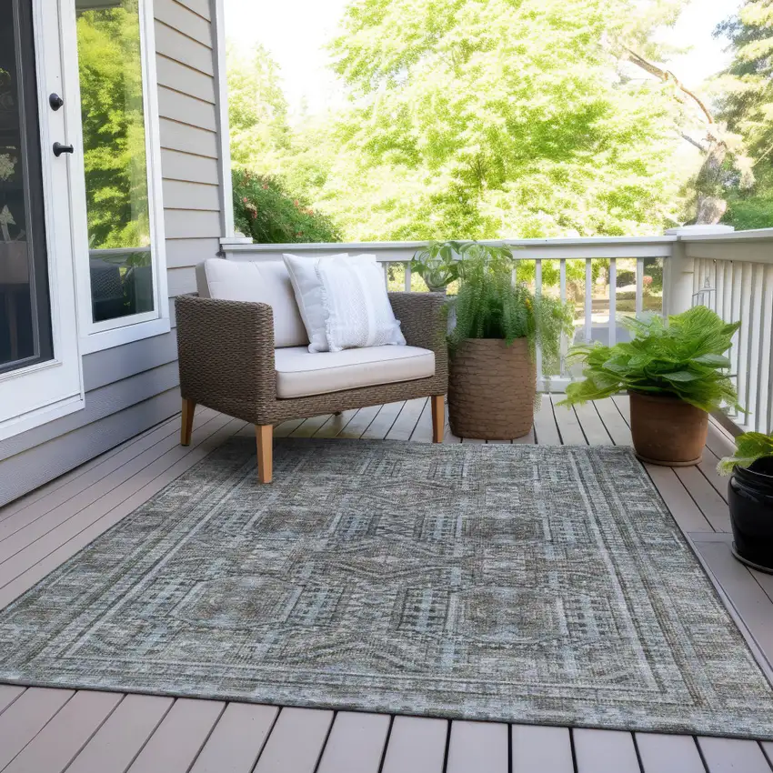 Chocolate And Gray Geometric Washable Indoor Outdoor Area Rug Photo 8