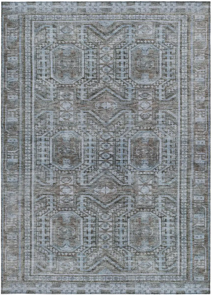 Chocolate And Gray Geometric Washable Indoor Outdoor Area Rug Photo 3