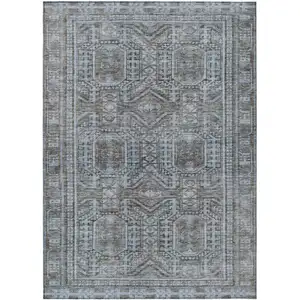 Photo of Chocolate And Gray Geometric Washable Indoor Outdoor Area Rug