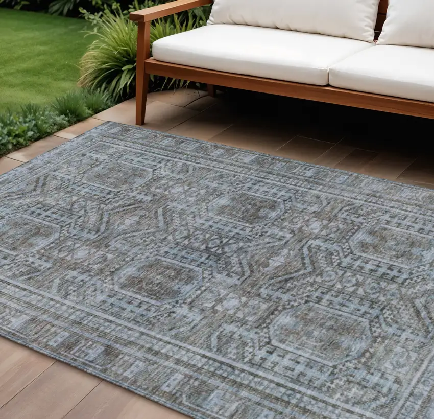 Chocolate And Gray Geometric Washable Indoor Outdoor Area Rug Photo 2