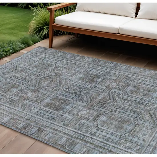 Chocolate And Gray Geometric Washable Indoor Outdoor Area Rug Photo 2