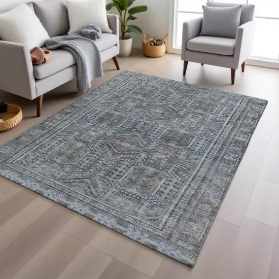 Chocolate And Gray Geometric Washable Indoor Outdoor Area Rug Photo 6