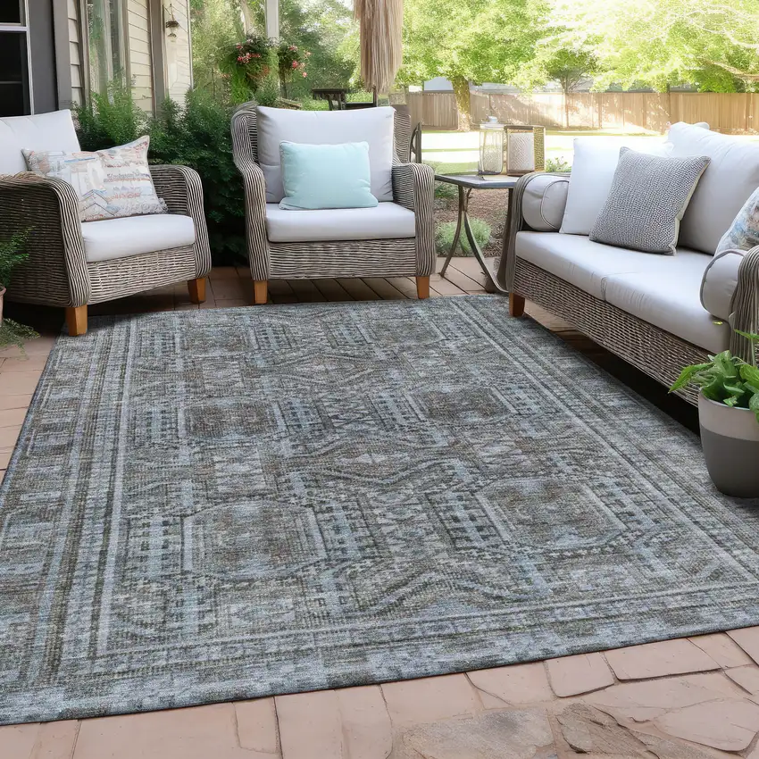 Chocolate And Gray Geometric Washable Indoor Outdoor Area Rug Photo 5