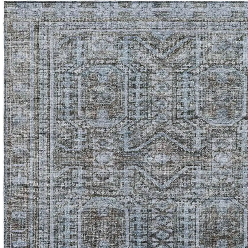 Chocolate And Gray Geometric Washable Indoor Outdoor Area Rug Photo 4