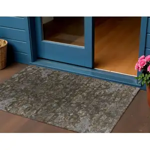 Photo of Chocolate And Gray Medallion Washable Indoor Outdoor Area Rug