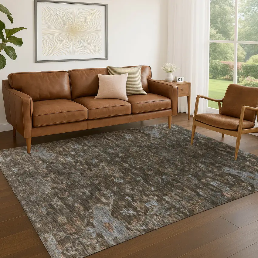 Chocolate And Gray Medallion Washable Indoor Outdoor Area Rug Photo 7