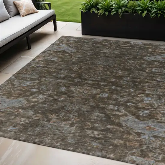 Chocolate And Gray Medallion Washable Indoor Outdoor Area Rug Photo 1