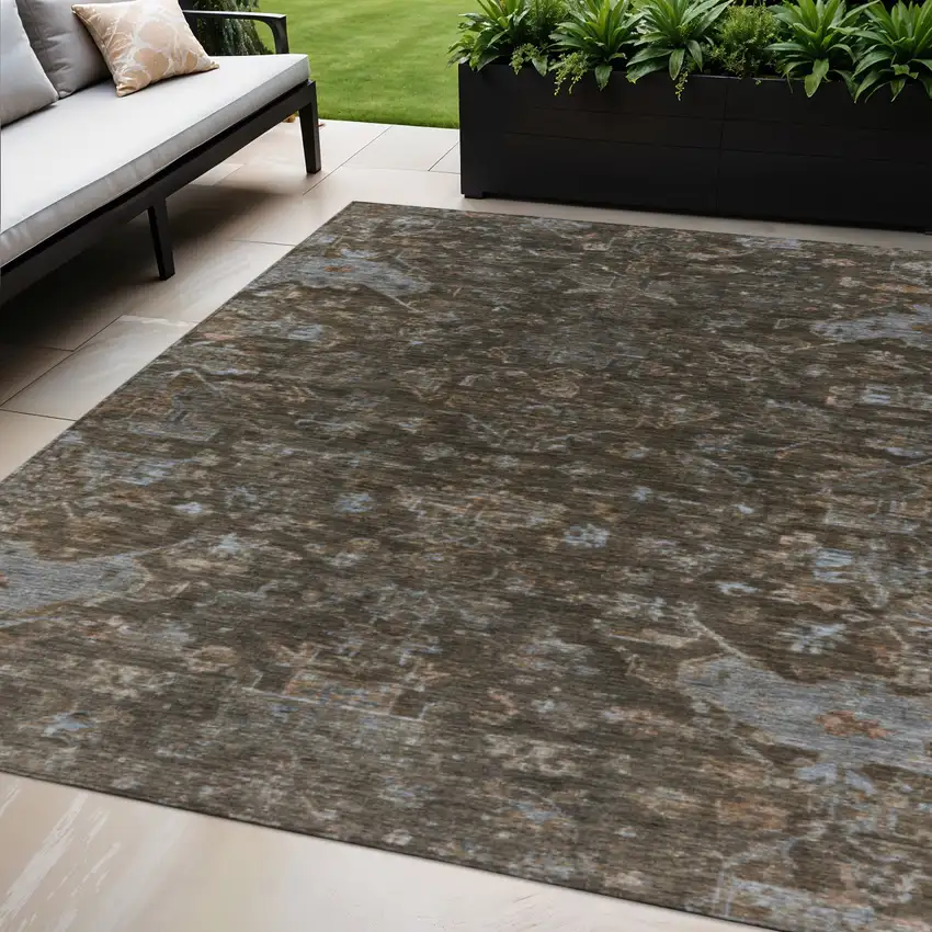 Chocolate And Gray Medallion Washable Indoor Outdoor Area Rug Photo 1