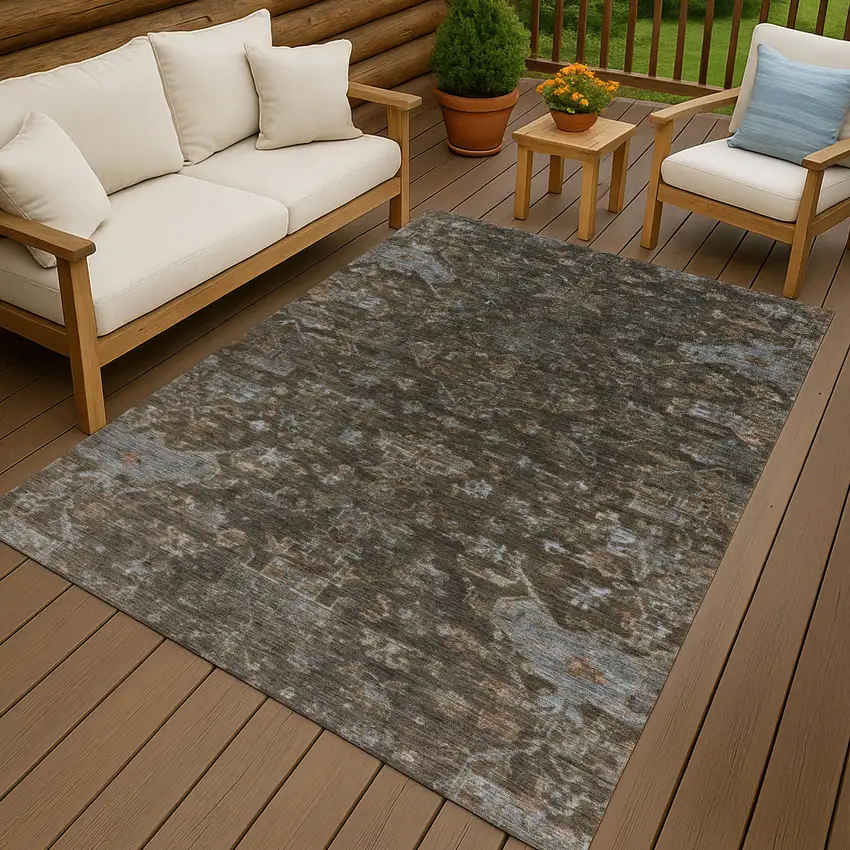 Chocolate And Gray Medallion Washable Indoor Outdoor Area Rug Photo 9