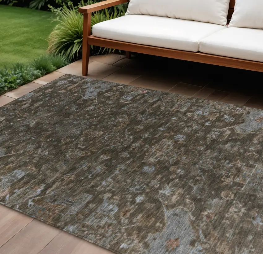 Chocolate And Gray Medallion Washable Indoor Outdoor Area Rug Photo 1