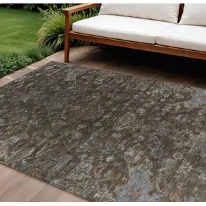 Photo of Chocolate And Gray Medallion Washable Indoor Outdoor Area Rug