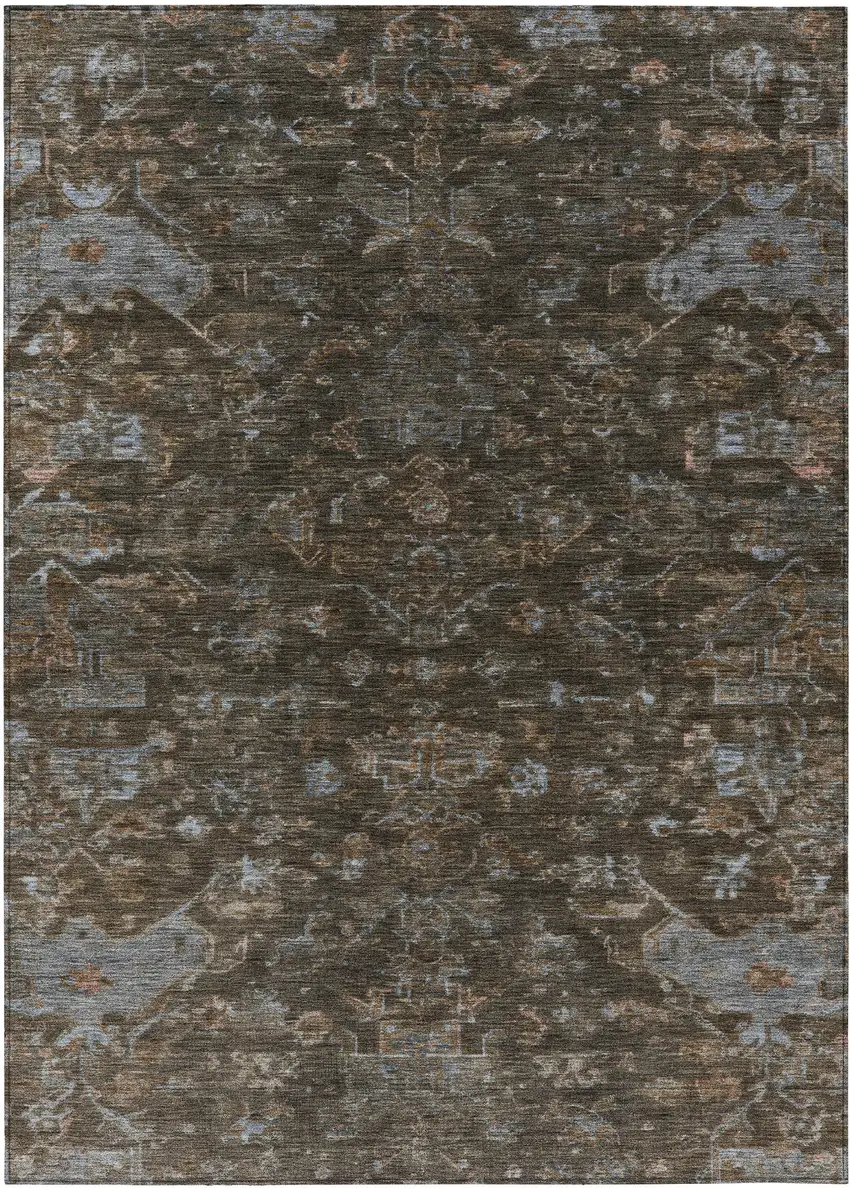 Chocolate And Gray Medallion Washable Indoor Outdoor Area Rug Photo 2