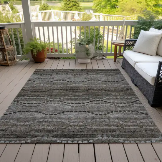 Chocolate And Gray Ogee Washable Indoor Outdoor Area Rug Photo 7