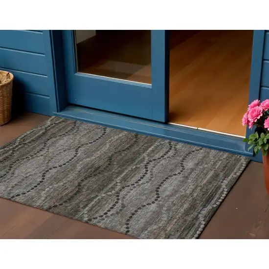 Chocolate And Gray Ogee Washable Indoor Outdoor Area Rug Photo 2