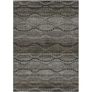 Photo of Chocolate And Gray Ogee Washable Indoor Outdoor Area Rug