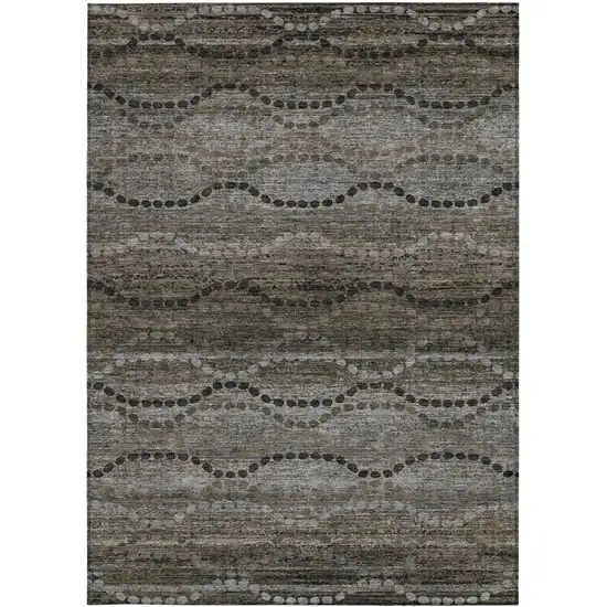 Chocolate And Gray Ogee Washable Indoor Outdoor Area Rug Photo 1