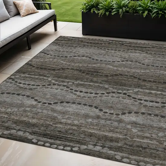 Chocolate And Gray Ogee Washable Indoor Outdoor Area Rug Photo 2