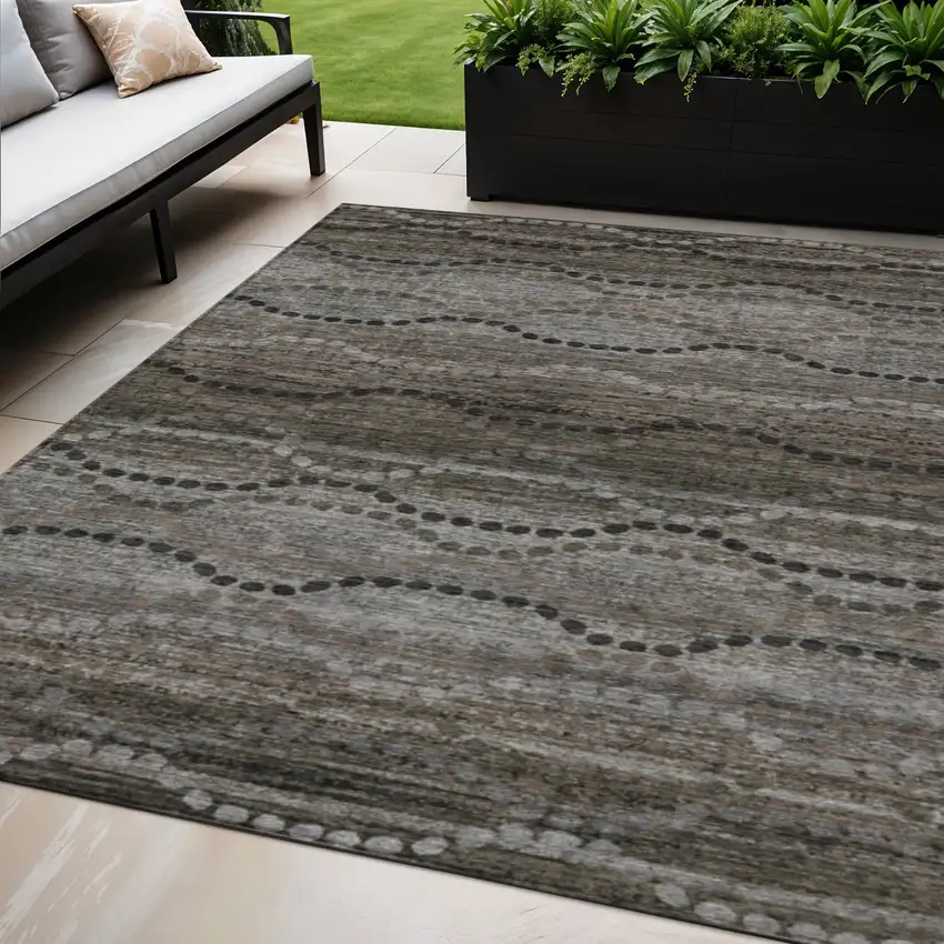Chocolate And Gray Ogee Washable Indoor Outdoor Area Rug Photo 2