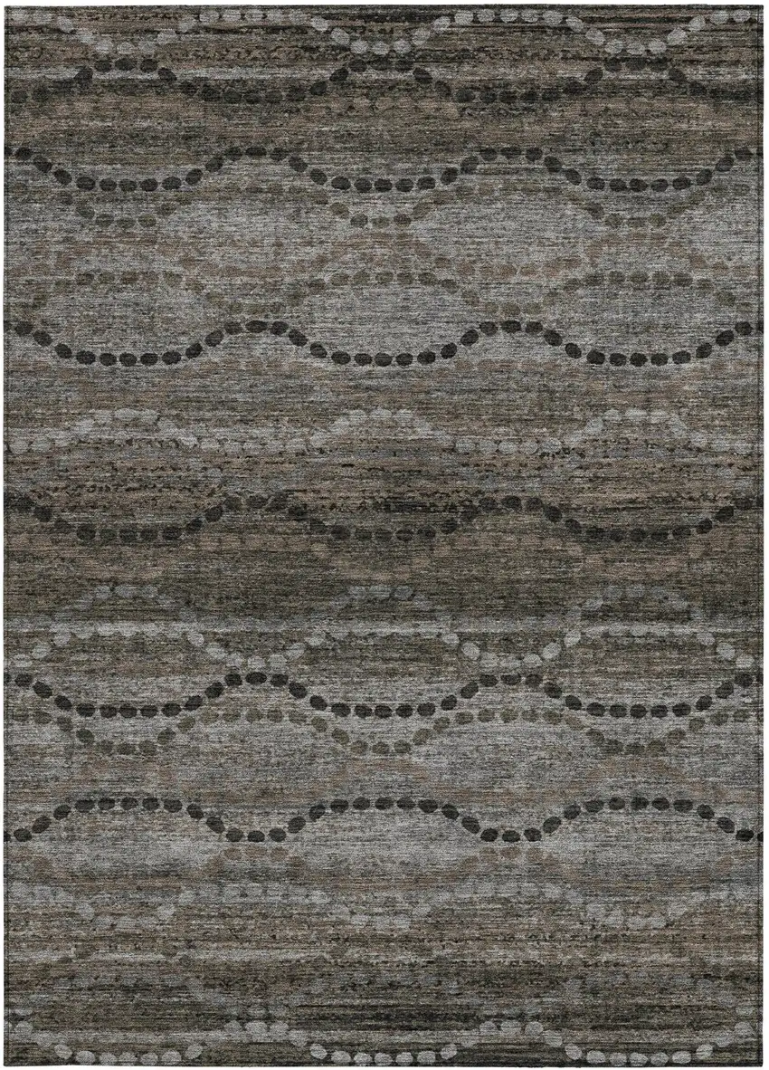 Chocolate And Gray Ogee Washable Indoor Outdoor Area Rug Photo 9
