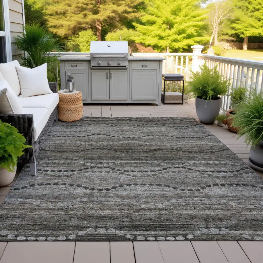 Chocolate And Gray Ogee Washable Indoor Outdoor Area Rug Photo 4