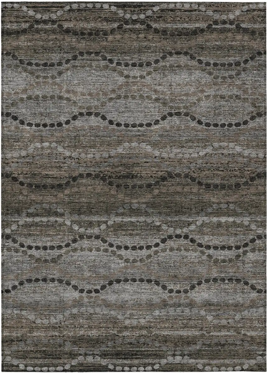 Chocolate And Gray Ogee Washable Indoor Outdoor Area Rug Photo 8