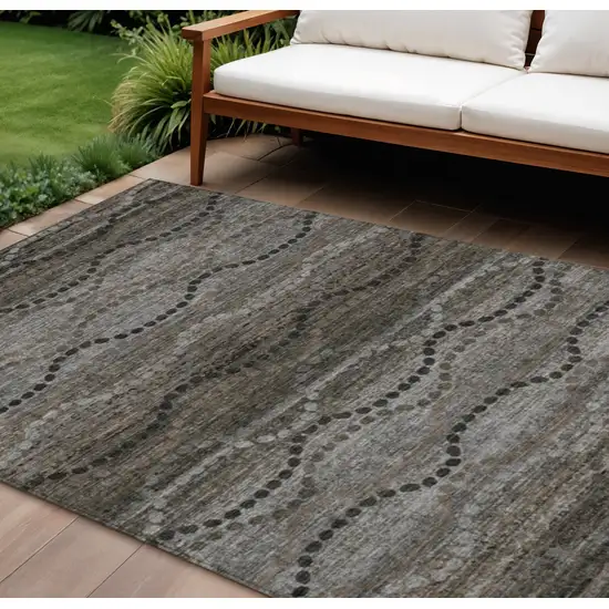 Chocolate And Gray Ogee Washable Indoor Outdoor Area Rug Photo 2