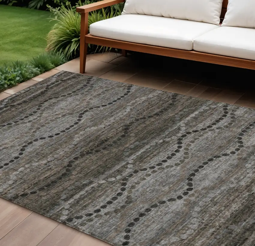 Chocolate And Gray Ogee Washable Indoor Outdoor Area Rug Photo 2