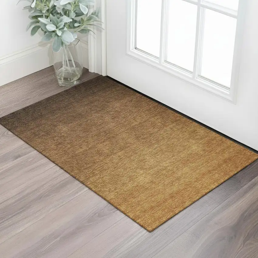 Chocolate And Gray Ombre Washable Area Rug With UV Protection Photo 1