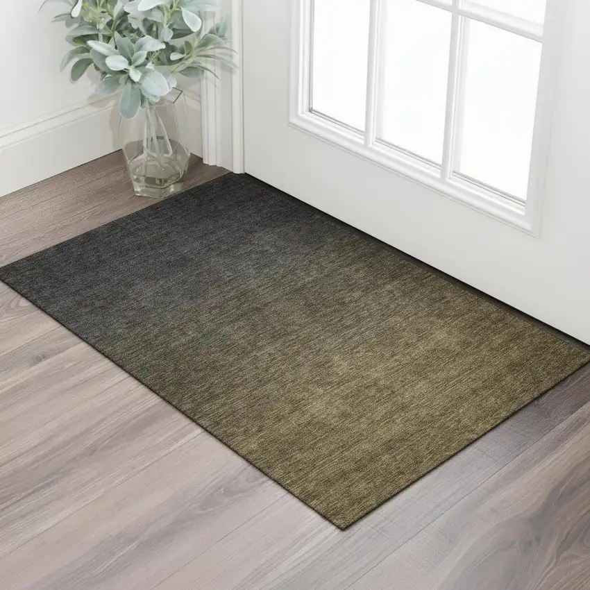 Chocolate And Gray Ombre Washable Area Rug With UV Protection Photo 1