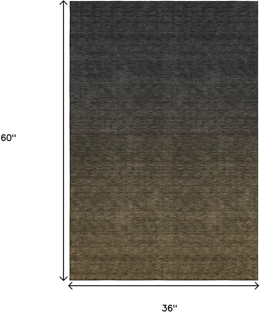 Chocolate And Gray Ombre Washable Area Rug With UV Protection Photo 3