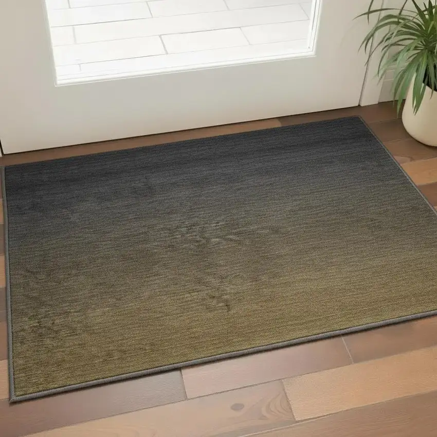 Chocolate And Gray Ombre Washable Area Rug With UV Protection Photo 2