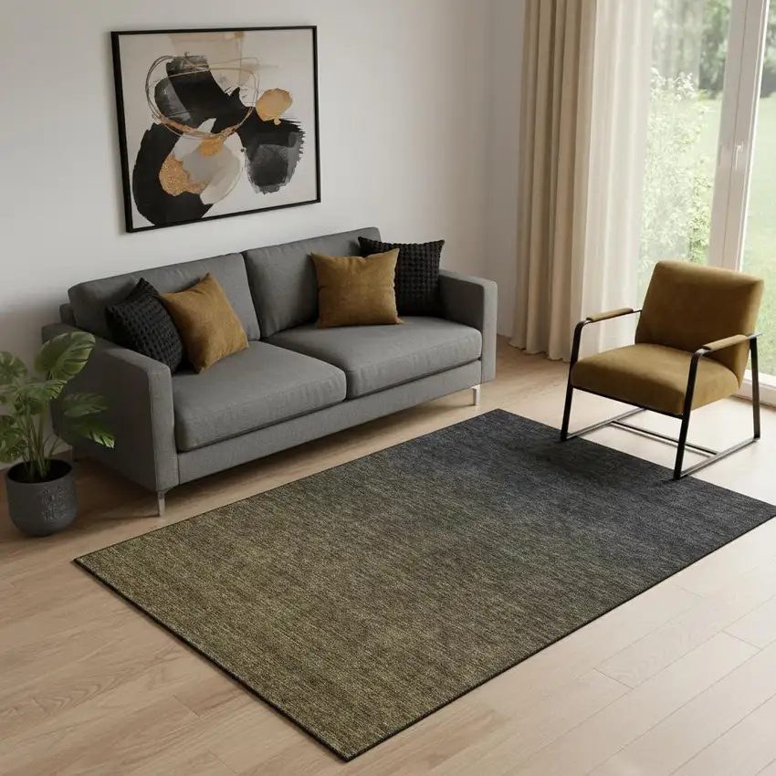 Chocolate And Gray Ombre Washable Area Rug With UV Protection Photo 1