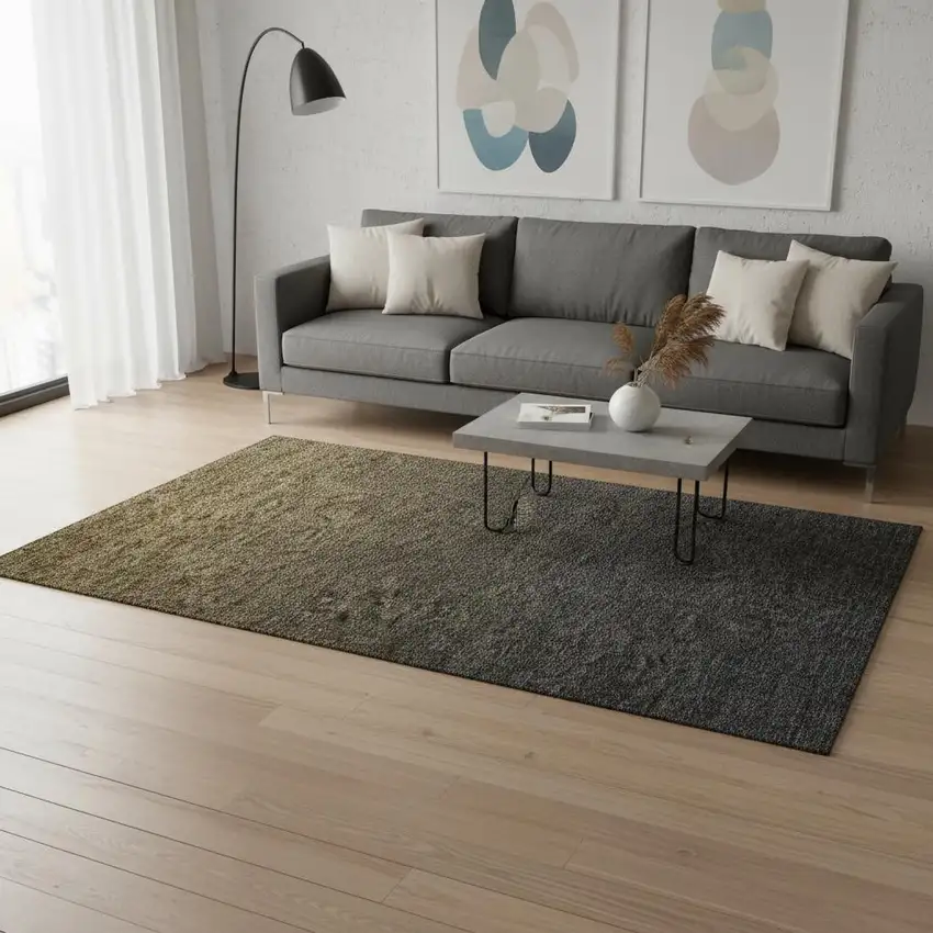 Chocolate And Gray Ombre Washable Area Rug With UV Protection Photo 2